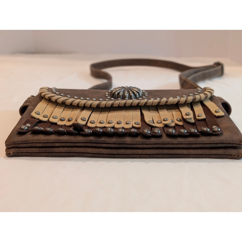 Montana West Western Crossbody Bag Studded Concho Fringe Boho Faux Seude Purse - Picture 11 of 16